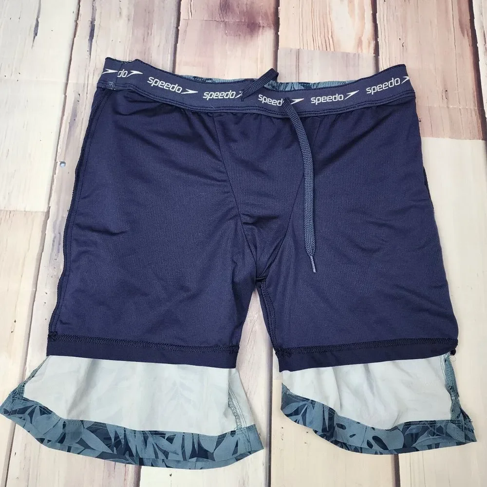 Speedo Mens M Swim Trunks Shorts Palm Hawiian Boxer Mesh Lined Tie Front Pockets